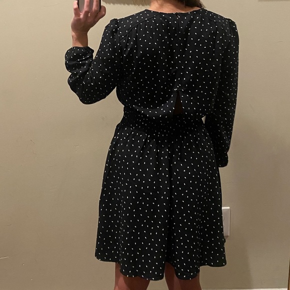 Express Polka Dot Long Sleeve Crew Neck Back Button Sheath Dress Size S - Picture 4 of 11